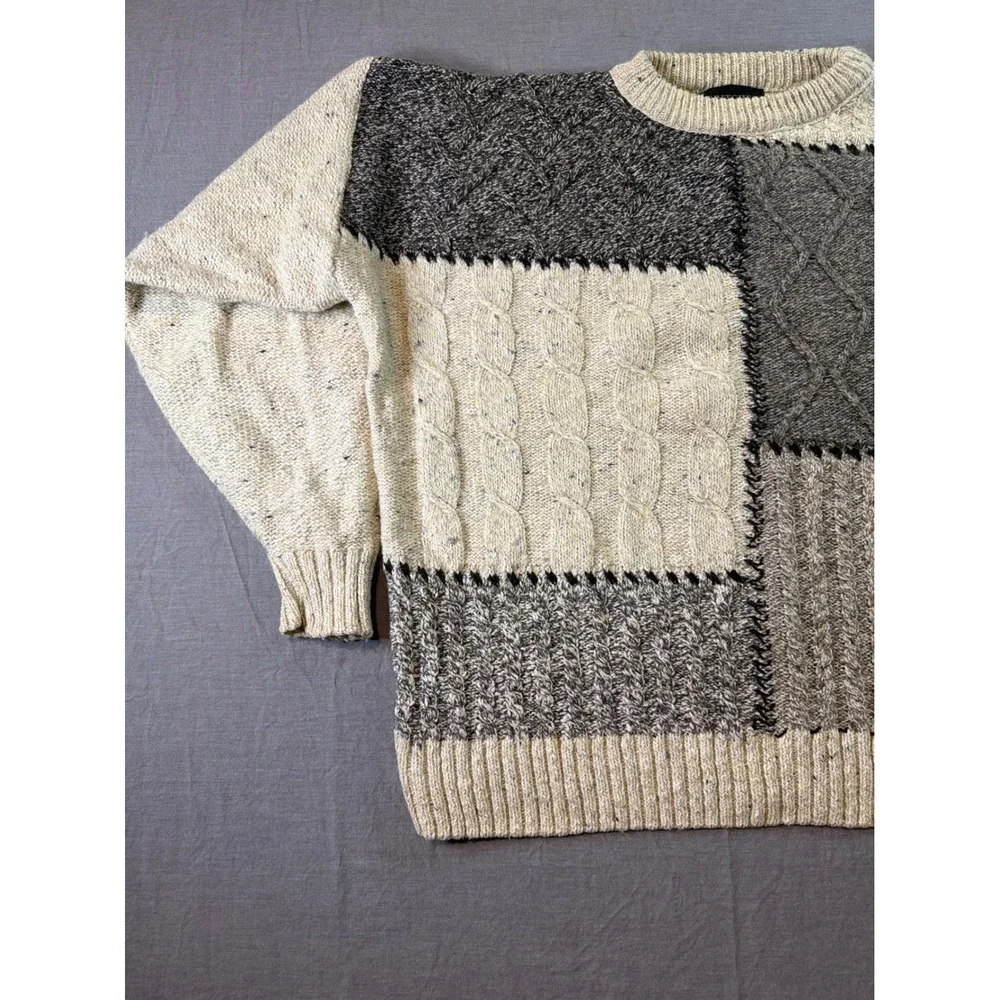 Britches Patchwork Knit Sweater Crew Neck Long Sleeve Casual Pullover Wool USA